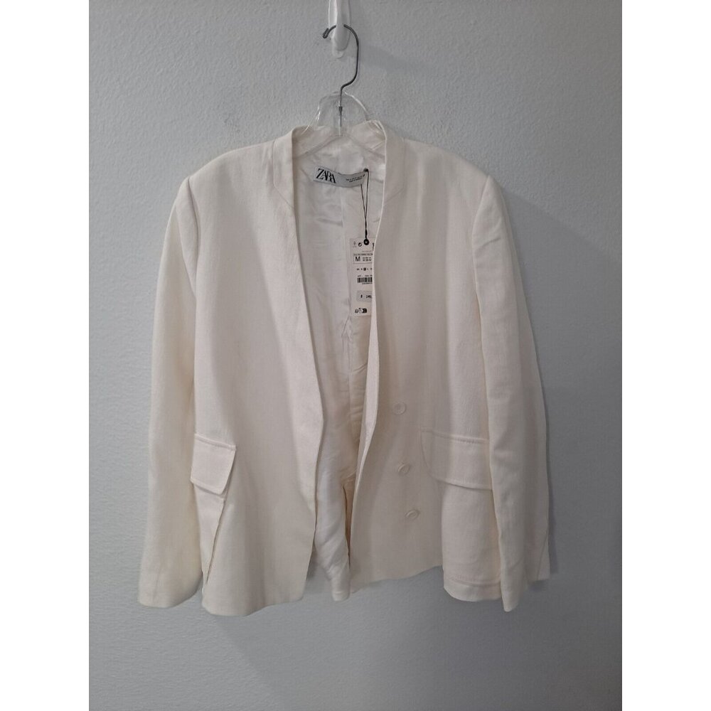 Zara Women's White Linen Blazer Office Stylish Cocktail 2494/586/251 Medium NWT*